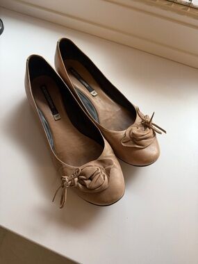 Alberto Fermani Tan Leather Ballet Flats with Rosette Knot